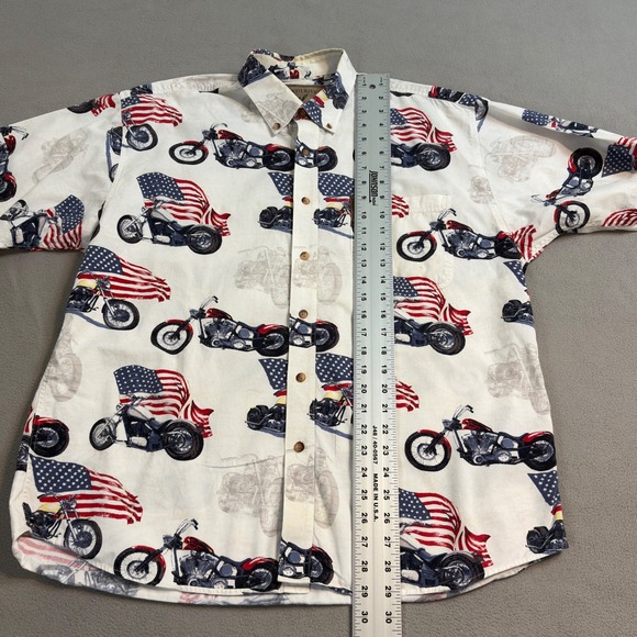 North River Outfitters L Short Sleeve Button Up Shirt Motorcycles American Flag - Picture 10 of 11